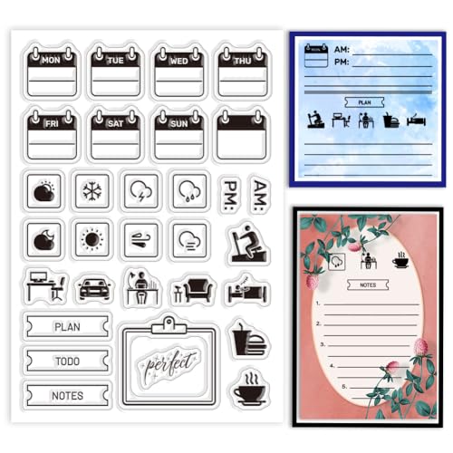 GLOBLELAND Tagebuch Wochenplaner Clear Stempel Für Kartenherstellung Wetter Tags Clear Stempel Siegel Transparente Stempel Für DIY Scrapbooking Fotoalbum Journal Dekoration Für Zuhause von GLOBLELAND