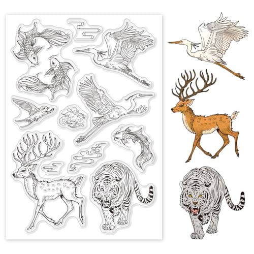 GLOBLELAND The East Animal Clear Stamps Für Kartenherstellung, Hirsch, Tiger, Clear Stamp Seals, Transparente Stempel Für DIY Scrapbooking, Fotoalbum, Journal, Heimdekoration von GLOBLELAND