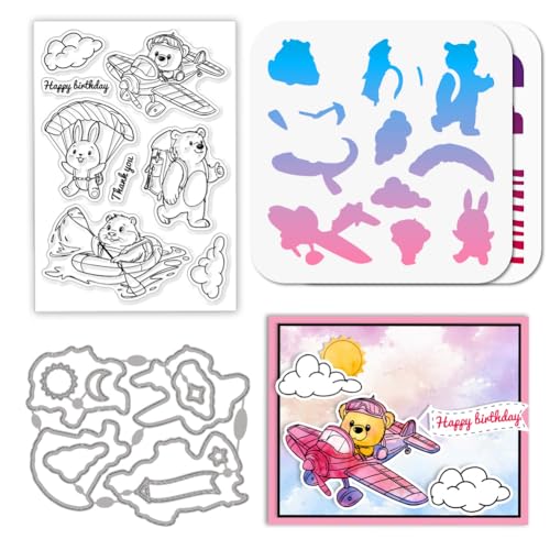 GLOBLELAND Tier Abenteuer Stamps Stanzschablone für die Kartenherstellung Kaninchen Bär Silikonstempel Stanzschablone Murmeltier PET Malschablonen Für DIY Scrapbooking Bastelalben Zubehör von GLOBLELAND