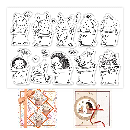 GLOBLELAND Tier Blumentopf transparente Stempel für DIY Scrapbooking Dekor Hase Igel Katze Maus Pflanze Blumen Biene Transparente Silikonstempel für die Herstellung von Karten Fotoalbum Dekoration GLOBLELAND Tier Blumentopf transparente Stempel für DIY Scrapbooking Dekor Hase Igel Katze Maus Pflanze Blumen Biene Transparente Silikonstempel für die Herstellung von Karten Fotoalbum Dekoration von GLOBLELAND