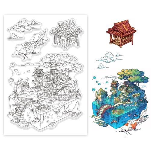 GLOBLELAND Tiny World Clear Stamps Koi Clear Stamps Holzhaus Wolken Landschaft Silikonstempel Für DIY Scrapbooking Fotoalbum Dekorative Karten Herstellung Heimdekoration 6.3x4.33 Zoll GLOBLELAND Tiny World Clear Stamps Koi Clear Stamps Holzhaus Wolken Landschaft Silikonstempel Für DIY Scrapbooking Fotoalbum Dekorative Karten Herstellung Heimdekoration 6.3x4.33 Zoll von GLOBLELAND