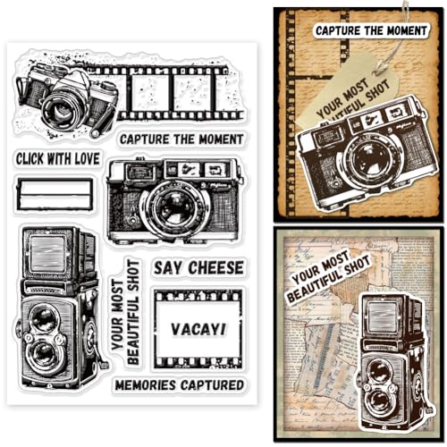 GLOBLELAND Transparente Foto-Stempel mit Kamera, Vintage-Kamera, Fotorahmen, Silikonstempel für DIY, Scrapbooking, Fotoalbum, dekorative Karten, 16 x 11 cm GLOBLELAND Transparente Foto-Stempel mit Kamera, Vintage-Kamera, Fotorahmen, Silikonstempel für DIY, Scrapbooking, Fotoalbum, dekorative Karten, 16 x 11 cm von GLOBLELAND
