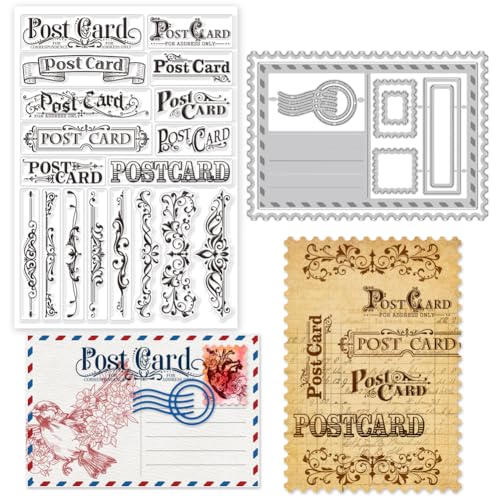 GLOBLELAND Transparente Postkartenstempel Dekoratives Rahmen Stanzformen Set Silikon Transparentstempel Metall Stanzungen Für Die Kartenherstellung Und DIY Prägung Scrapbooking Basteln Dekor von GLOBLELAND