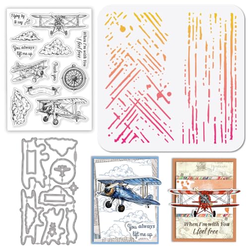 GLOBLELAND Vintage Flugzeugen Stamps Stanzschablone für die Kartenherstellung Wolken Kompass Bannerrahmen Silikonstempel Stanzschablone Flugzeug PET Malschablonen Für DIY Scrapbooking GLOBLELAND Vintage Flugzeugen Stamps Stanzschablone für die Kartenherstellung Wolken Kompass Bannerrahmen Silikonstempel Stanzschablone Flugzeug PET Malschablonen Für DIY Scrapbooking von GLOBLELAND