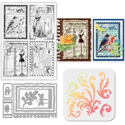GLOBLELAND Vogel Hintergrund Stamps Stanzschablone für die Kartenherstellung Pflanzen Rahmen Silikonstempel Stanzschablone Vintage Blätter PET Malschablonen Für DIY Scrapbooking Bastelalben Zubehör GLOBLELAND Vogel Hintergrund Stamps Stanzschablone für die Kartenherstellung Pflanzen Rahmen Silikonstempel Stanzschablone Vintage Blätter PET Malschablonen Für DIY Scrapbooking Bastelalben Zubehör von GLOBLELAND