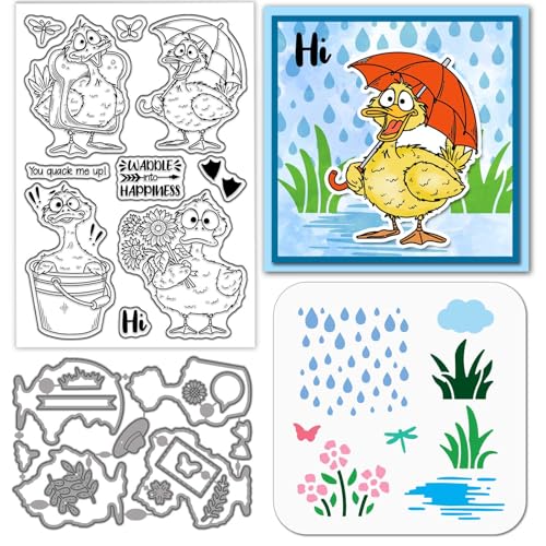 GLOBLELAND Transparente Silikonstempel mit Cartoon-Ente, Metall, Cartoon-Tiere, Stanzformen, Blumen, Gras, Farbe, Bastelschablonen für Kartenherstellung, Scrapbooking, Basteln, Prägen GLOBLELAND Transparente Silikonstempel mit Cartoon-Ente, Metall, Cartoon-Tiere, Stanzformen, Blumen, Gras, Farbe, Bastelschablonen für Kartenherstellung, Scrapbooking, Basteln, Prägen von GLOBLELAND