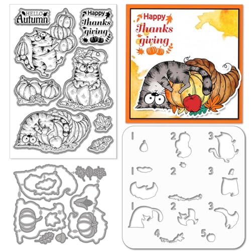GLOBLELAND Transparente Stanzschablonen mit Cartoon-Katzen-Motiv, Malschablonen für Kartenherstellung, Kürbis-Ahornblätter, Silikonstempel, Thanksgiving-Grüße, Stanzschablonen für DIY, Scrapbooking GLOBLELAND Transparente Stanzschablonen mit Cartoon-Katzen-Motiv, Malschablonen für Kartenherstellung, Kürbis-Ahornblätter, Silikonstempel, Thanksgiving-Grüße, Stanzschablonen für DIY, Scrapbooking von GLOBLELAND