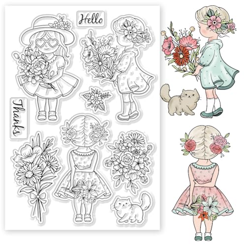 GLOBLELAND Transparente Stempel „Dame Und Blumen“ Für Die Kartenherstellung Gänseblümchen Und Frau Transparente Silikon Stempe Klare Stamps Für DIY Scrapbooking Fotoalbum von GLOBLELAND