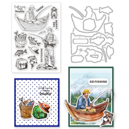 GLOBLELAND Transparente Stempel „Go Fishing“ Mit Mann Fisch Lampenrahmen Stanzformen Set Silikon Transparenter Stempel Metall Stanzungen Für Kartengestaltung Und DIY Prägungen Scrapbooking Basteln GLOBLELAND Transparente Stempel „Go Fishing“ Mit Mann Fisch Lampenrahmen Stanzformen Set Silikon Transparenter Stempel Metall Stanzungen Für Kartengestaltung Und DIY Prägungen Scrapbooking Basteln von GLOBLELAND