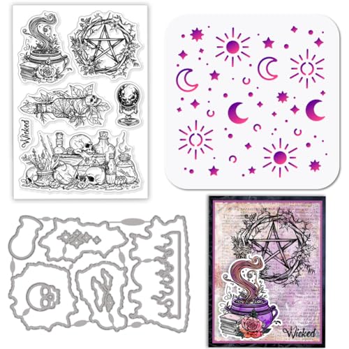 GLOBLELAND Transparente Stempel Aus Silikon Zum Thema Hexerei Metall Magische Wahrsagung Stanzformen Sonne Mond Sterne PET Farbe Bastelschablonen Vorlage Für Kartengestaltung Prägungen Scrapbooking von GLOBLELAND