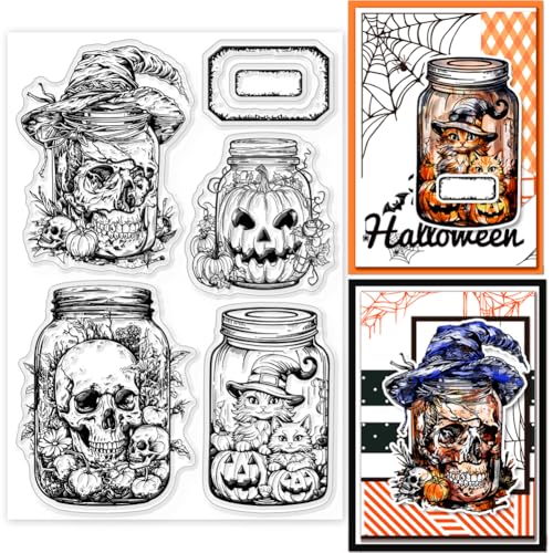 GLOBLELAND Transparente Stempel Für Halloween Gläser Kürbis Und Skelett Stempel Hexen Und Katzen Silikonstempel Für DIY Scrapbooking Fotoalben Dekorative Karten 6.3x4.33Inch GLOBLELAND Transparente Stempel Für Halloween Gläser Kürbis Und Skelett Stempel Hexen Und Katzen Silikonstempel Für DIY Scrapbooking Fotoalben Dekorative Karten 6.3x4.33Inch von GLOBLELAND