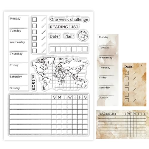 GLOBLELAND Retro Karte Buch Transparente Silikonstempel Wochenplaner Wöchentlicher Plan Klare Stamps Tagebuch Silikonstempel Für Kartengestaltung DIY Prägung Journaling von GLOBLELAND
