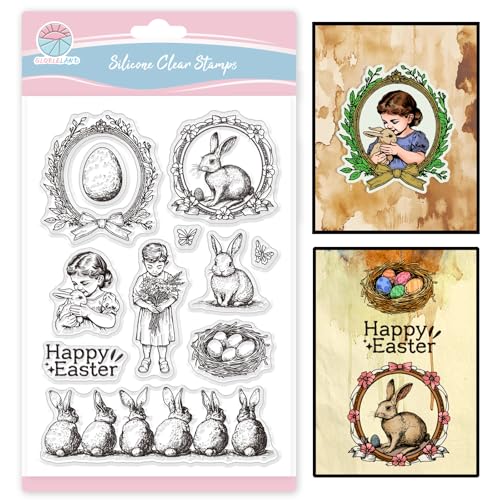 GLOBLELAND Transparente Stempel Im Retro Stil Mit Ostereiern Zum Gestalten von Karten Stempel Aus Silikon Mit Osterhasen Motiv „Grüße Frohe Ostern“ Stempel Zum Siegeln Für Bastelarbeiten Scrapbooking GLOBLELAND Transparente Stempel Im Retro Stil Mit Ostereiern Zum Gestalten von Karten Stempel Aus Silikon Mit Osterhasen Motiv „Grüße Frohe Ostern“ Stempel Zum Siegeln Für Bastelarbeiten Scrapbooking von GLOBLELAND