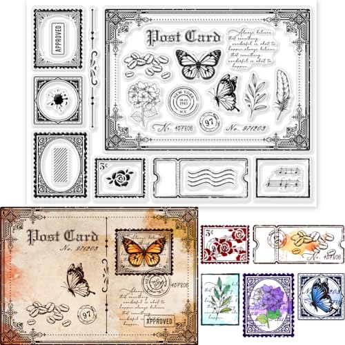 GLOBLELAND Transparente Stempel Im Vintage-Stil Retro-Postkarte 5.83x8.27,(5) cm Dekorative Transparente Stempel Silikonstempel Für Kartenherstellung Und Fotoalbum-Dekoration Und DIY-Scrapbooking von GLOBLELAND