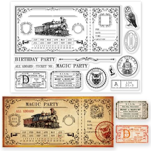GLOBLELAND Transparente Stempel Im Vintage Zug Ticket Stil Für DIY Scrapbooking Retro Poststempel Transparente Klare Stamps Silikonstempel Für Die Kartenherstellung Fotoalbum von GLOBLELAND