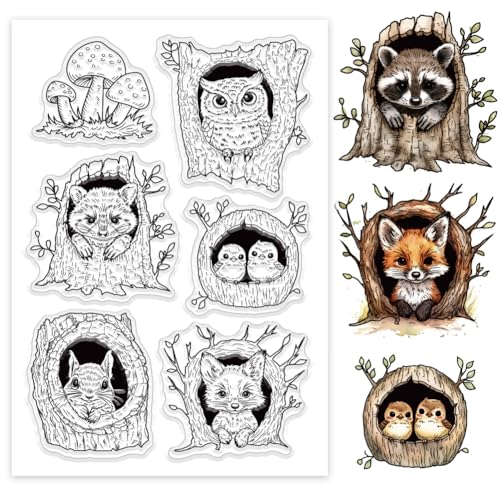 GLOBLELAND Baumloch Fuchs Transparente Silikonstempel Eule Eichhörnchen Klare Stamps Vogel Waschbär Pilz Silikonstempel Für Kartengestaltung DIY Prägung Journaling GLOBLELAND Baumloch Fuchs Transparente Silikonstempel Eule Eichhörnchen Klare Stamps Vogel Waschbär Pilz Silikonstempel Für Kartengestaltung DIY Prägung Journaling von GLOBLELAND