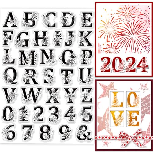 GLOBLELAND Buchstaben Und Zahlen Transparente Stempel für Scrapbooking 5.8x8.3 Zoll Klare Stamps Blumen Silikonstempel Für Kartengestaltung DIY Prägung Journaling von GLOBLELAND