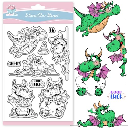 GLOBLELAND Transparente Stempel Mit Cartoon Drachen Zum Gestalten von Karten Cartoon Tiere Silikon Stempel Grüße Silikonstempel Siegel Für DIY Scrapbooking Prägung Fotoalbum Dekoration von GLOBLELAND