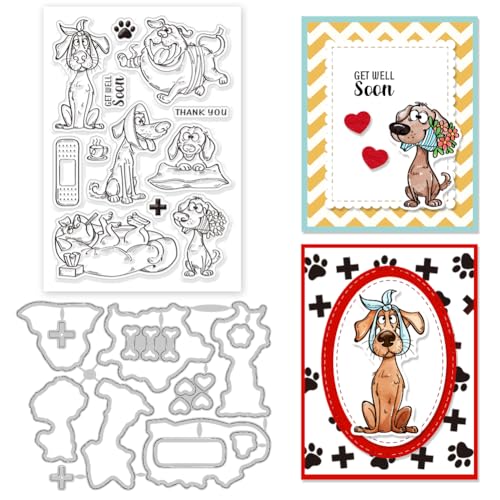 GLOBLELAND Transparente Stempel Mit Comic Hundenmotiv „Gute Besserung“ Und Stanzformen Set Mit Cartoon Hunden Für Selbstgemachtes Scrapbooking Und Kartenmachen Dekorative Fotoalben Notizbücher GLOBLELAND Transparente Stempel Mit Comic Hundenmotiv „Gute Besserung“ Und Stanzformen Set Mit Cartoon Hunden Für Selbstgemachtes Scrapbooking Und Kartenmachen Dekorative Fotoalben Notizbücher von GLOBLELAND