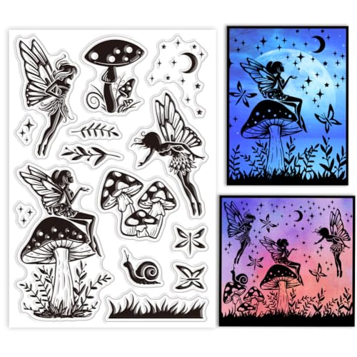 GLOBLELAND Transparente Stempel Mit Feen Elfen Pilzen Silhouette, Pflanzen, Transparente Gummistempel, Silikonstempel Für DIY, Scrapbooking, Fotoalbum, Dekorative Karten, Heimdekoration, 6.3x4.3 Zoll GLOBLELAND Transparente Stempel Mit Feen Elfen Pilzen Silhouette, Pflanzen, Transparente Gummistempel, Silikonstempel Für DIY, Scrapbooking, Fotoalbum, Dekorative Karten, Heimdekoration, 6.3x4.3 Zoll von GLOBLELAND