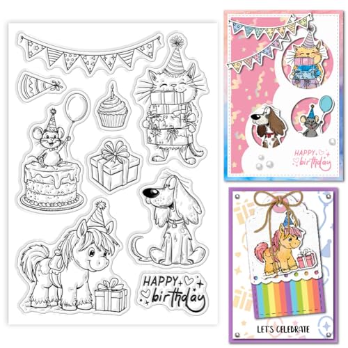 GLOBLELAND Transparente Stempel Mit Geburtstagstieren Für Die Kartengestaltung Geburtstagstorte Katze Hund Ratte Pferd Silikon Transparentstempel Party Stempel Siegel Für DIY Scrapbooking Prägung GLOBLELAND Transparente Stempel Mit Geburtstagstieren Für Die Kartengestaltung Geburtstagstorte Katze Hund Ratte Pferd Silikon Transparentstempel Party Stempel Siegel Für DIY Scrapbooking Prägung von GLOBLELAND