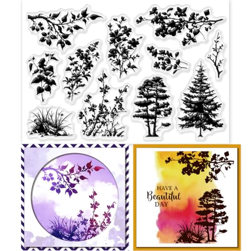 GLOBLELAND Transparente Stempel Mit Grasmotiv Baum Gras Unkraut - Dekorative Stempel Für DIY Scrapbooking Fotoalbum Karten - 6.3×4.33inch von GLOBLELAND