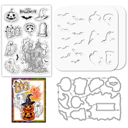 GLOBLELAND Transparente Stempel Mit Halloween Geistern Und Spukhaus Metall Kürbis Und Fledermaus Stanzformen PET Farbe Bastelschablonen Vorlage Für Kartengestaltung Und DIY Prägungen Scrapbooking GLOBLELAND Transparente Stempel Mit Halloween Geistern Und Spukhaus Metall Kürbis Und Fledermaus Stanzformen PET Farbe Bastelschablonen Vorlage Für Kartengestaltung Und DIY Prägungen Scrapbooking von GLOBLELAND