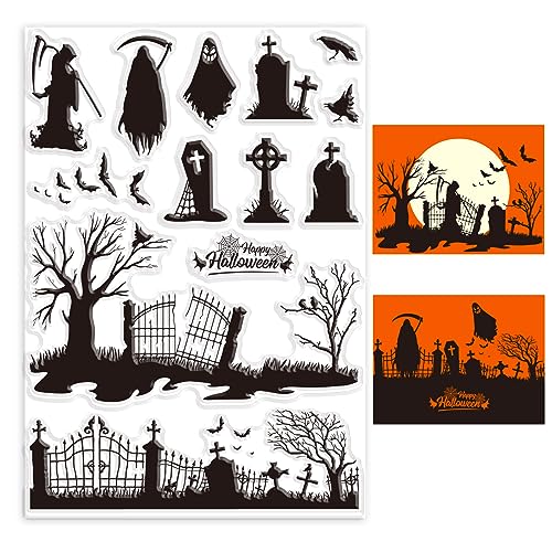 GLOBLELAND Transparente Stempel Mit Halloween-Motiv, Für Scrapbooking, Grabstein, Verwelkter Baum, Transparente Stempel, Transparente Silikon-Stempelsiegel Für Die Herstellung von DIY-Umschlägen GLOBLELAND Transparente Stempel Mit Halloween-Motiv, Für Scrapbooking, Grabstein, Verwelkter Baum, Transparente Stempel, Transparente Silikon-Stempelsiegel Für Die Herstellung von DIY-Umschlägen von GLOBLELAND