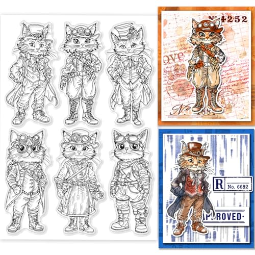 GLOBLELAND Transparente Stempel Mit Katzenmotiv Im Vintage Stil Zum Gestalten von Karten Tiere Silikon Stempel Retro Kleidung Transparente Stempel Siegel Für DIY Scrapbooking Prägung Papier Album von GLOBLELAND