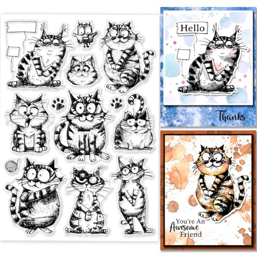 GLOBLELAND 5.83x8.27 Zoll Comic Katzen Transparente Silikonstempel Cartoon Katzen Klare Stamps Tiere Silikonstempel Für Kartengestaltung DIY Prägung Journaling von GLOBLELAND