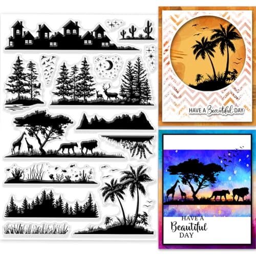 GLOBLELAND Transparente Stempel Mit Landschafts Silhouette Für Kartenherstellung Landschaft Und Tiere Klare Stempelsiegel Transparente Stempel Für DIY Scrapbooking Fotoalbum Tagebuch GLOBLELAND Transparente Stempel Mit Landschafts Silhouette Für Kartenherstellung Landschaft Und Tiere Klare Stempelsiegel Transparente Stempel Für DIY Scrapbooking Fotoalbum Tagebuch von GLOBLELAND