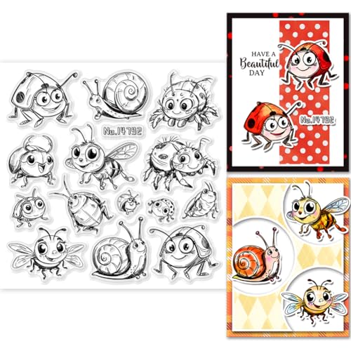 GLOBLELAND Lustigen Insekten Transparente Stempel 5.91x5.91 Zoll Marienkäfer Bienen Spinnen chnecken Silikon Stempelsiegel Cartoon Insekten Transparente Stempel für DIY Journal Scrapbooking von GLOBLELAND
