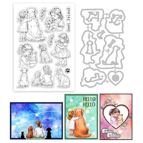 GLOBLELAND Transparente Stempel Mit Motiven von Menschen Und Haustieren Sowie Stanzformen Set Mit Katzen Und Hunden Für Selbstgemachtes Scrapbooking Und Kartenmachen Dekorative Fotoalben Notizbücher von GLOBLELAND