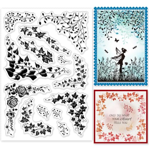 GLOBLELAND Transparente Stempel Mit Silhouetten von Weinreben Und Ecken Pflanzen Und Blumensilhouette Silikon Stempelsiegel Für DIY Scrapbooking GLOBLELAND Transparente Stempel Mit Silhouetten von Weinreben Und Ecken Pflanzen Und Blumensilhouette Silikon Stempelsiegel Für DIY Scrapbooking von GLOBLELAND