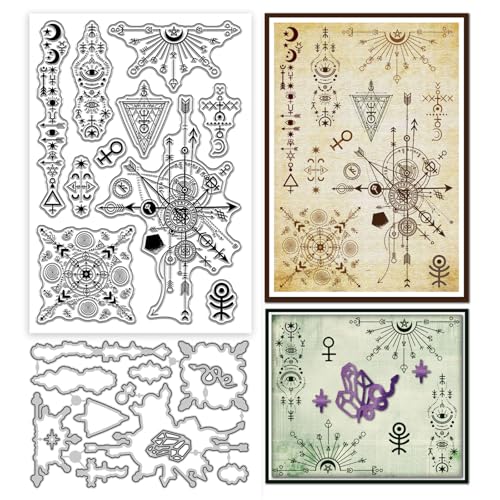 GLOBLELAND Transparente Stempel Und Metallstanzungen Mit Mystischem Zeichenhintergrund Vintage Stil Magischer Kreis Transparenter Stempel Kristallschlangen Stanzformen Für Kartengestaltung Prägung von GLOBLELAND