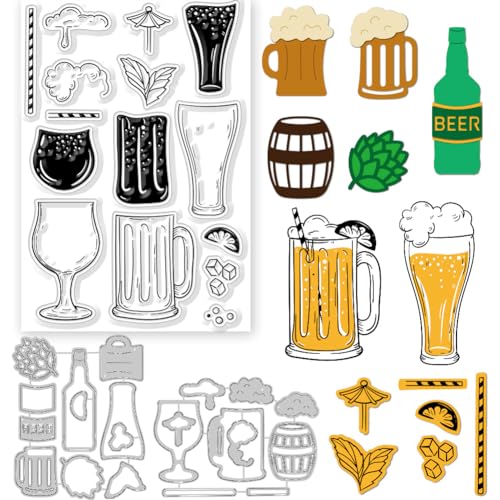 GLOBLELAND Transparente Stempel Und Stanzformen „Bier“, Bierstempel Und Prägestempel, Silikon-Stempelkarten Und Metall-Stanzstempel Für Kartenherstellung Und DIY-Präge-Scrapbooking von GLOBLELAND