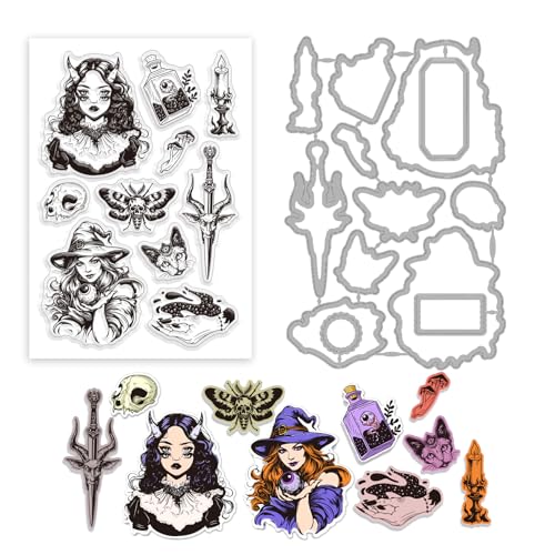 GLOBLELAND Transparente Stempel Und Stanzformen Aus Silikon Mit Halloween Hexe Für DIY Scrapbooking. Magische Flaschen Dame Transparenter Stempel Und Metall Stanzungen Für Die Kartengestaltung GLOBLELAND Transparente Stempel Und Stanzformen Aus Silikon Mit Halloween Hexe Für DIY Scrapbooking. Magische Flaschen Dame Transparenter Stempel Und Metall Stanzungen Für Die Kartengestaltung von GLOBLELAND
