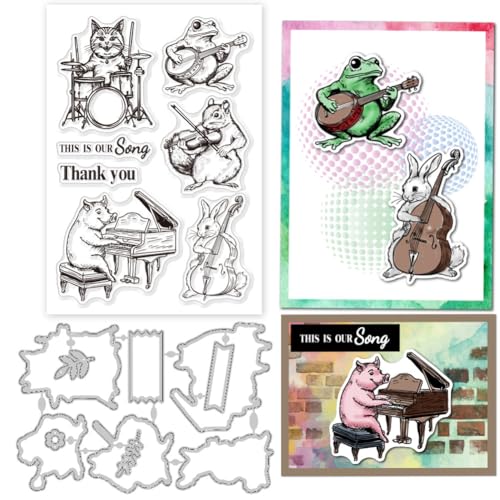 GLOBLELAND Musikalische Tiere Silikonstempel Metall Stanzformen Malschablonen Für Die Kartenherstellung Katze Frosch Schwein Stempel Stanzformen Schablonen Set Für DIY Scrapbooking Kunsthandwerk GLOBLELAND Musikalische Tiere Silikonstempel Metall Stanzformen Malschablonen Für Die Kartenherstellung Katze Frosch Schwein Stempel Stanzformen Schablonen Set Für DIY Scrapbooking Kunsthandwerk von GLOBLELAND