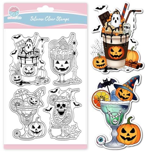 GLOBLELAND Transparente Stempel für Halloween-Tassen-Getränke, für Kartenherstellung und Journaling, Kürbisse, transparenter Stempel, Totenköpfe, Fledermäuse, Silikonstempel, Siegel für DIY GLOBLELAND Transparente Stempel für Halloween-Tassen-Getränke, für Kartenherstellung und Journaling, Kürbisse, transparenter Stempel, Totenköpfe, Fledermäuse, Silikonstempel, Siegel für DIY von GLOBLELAND