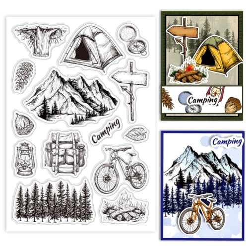 GLOBLELAND Transparente Stempel für Reisen, Camping, Zelt, Bergbäume, Silikon, transparent, für Bastelarbeiten, Scrapbooking, Kartenherstellung GLOBLELAND Transparente Stempel für Reisen, Camping, Zelt, Bergbäume, Silikon, transparent, für Bastelarbeiten, Scrapbooking, Kartenherstellung von GLOBLELAND