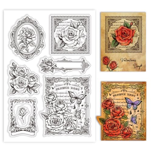 GLOBLELAND Transparente Stempel im Retro-Stil mit Rosenrand, für Kartenherstellung, Vintage-Stil, Spitzenbordüre, Silikon, transparente Stempel für DIY, Scrapbooking, Fotoalbum, Tagebuch, GLOBLELAND Transparente Stempel im Retro-Stil mit Rosenrand, für Kartenherstellung, Vintage-Stil, Spitzenbordüre, Silikon, transparente Stempel für DIY, Scrapbooking, Fotoalbum, Tagebuch, von GLOBLELAND