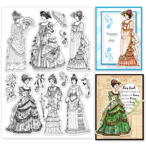 GLOBLELAND Transparente Stempel im viktorianischen Vintage-Stil für Karten, Retro-Kleid, Frau, 14,8 x 21 cm, transparente Stempel für DIY, Scrapbooking, Fotoalbum, Tagebuch, Heimdekoration GLOBLELAND Transparente Stempel im viktorianischen Vintage-Stil für Karten, Retro-Kleid, Frau, 14,8 x 21 cm, transparente Stempel für DIY, Scrapbooking, Fotoalbum, Tagebuch, Heimdekoration von GLOBLELAND
