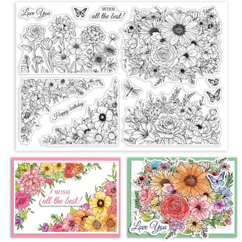 GLOBLELAND Transparente Stempel mit Blumenhintergrund, 21,1 x 14,7 cm, Pflanzen, Schmetterlinge, Libellen, Spitze, Ecken, Silikonstempel, Siegel, Blumenstrauch, transparente Stempel für GLOBLELAND Transparente Stempel mit Blumenhintergrund, 21,1 x 14,7 cm, Pflanzen, Schmetterlinge, Libellen, Spitze, Ecken, Silikonstempel, Siegel, Blumenstrauch, transparente Stempel für von GLOBLELAND