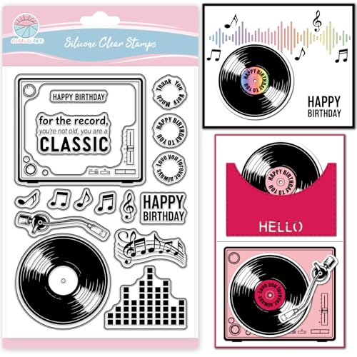 GLOBLELAND Transparente Stempel mit Musiknoten im Vintage-Stil, für Kartenherstellung und Journaling, Retro-Musikaufzeichnungen, transparenter Stempel, Happy Birthday, Silikonstempel, Siegel für DIY GLOBLELAND Transparente Stempel mit Musiknoten im Vintage-Stil, für Kartenherstellung und Journaling, Retro-Musikaufzeichnungen, transparenter Stempel, Happy Birthday, Silikonstempel, Siegel für DIY von GLOBLELAND