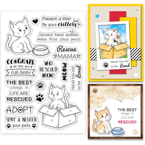 GLOBLELAND Transparente Stempel mit Tiermotiven, Wörter, Katze, Silikon, transparent, für Bastelarbeiten, Scrapbooking, Karten, Fotoalbum, Tagebuch von GLOBLELAND