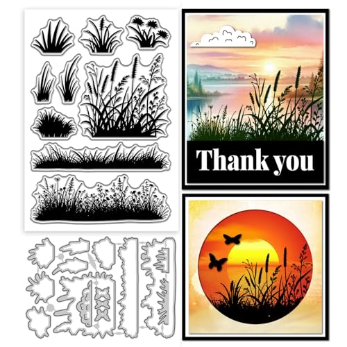 GLOBLELAND Transparente Stempel und Metall-Stanzformen, Motiv: Gras-Silhouette, Wildblumen, Pflanzen, transparenter Stempel, Schmetterlinge, Wolken, Stanzformen für Kartenherstellung, Prägung GLOBLELAND Transparente Stempel und Metall-Stanzformen, Motiv: Gras-Silhouette, Wildblumen, Pflanzen, transparenter Stempel, Schmetterlinge, Wolken, Stanzformen für Kartenherstellung, Prägung von GLOBLELAND