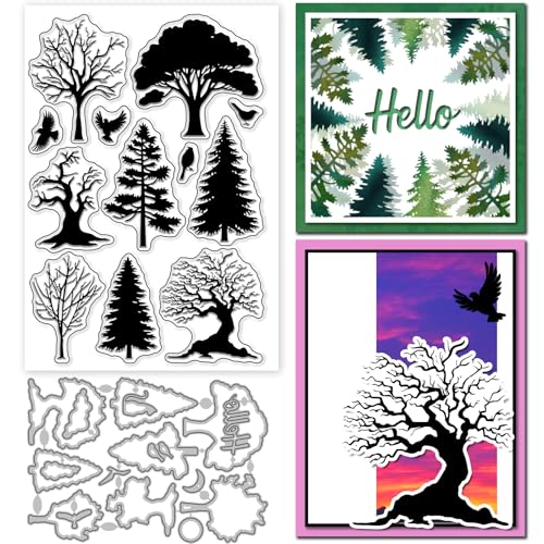 GLOBLELAND Transparente Stempel und Metall-Stanzformen mit Baum-Silhouette, Vogel-Silhouette, transparente Stempel, Pflanzen, Stanzformen für Kartenherstellung, Prägung, Scrapbooking GLOBLELAND Transparente Stempel und Metall-Stanzformen mit Baum-Silhouette, Vogel-Silhouette, transparente Stempel, Pflanzen, Stanzformen für Kartenherstellung, Prägung, Scrapbooking von GLOBLELAND