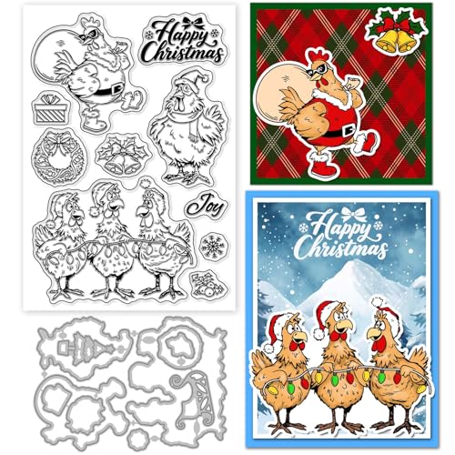 GLOBLELAND Transparente Stempel und Metall-Stanzformen mit Cartoon-Motiv und Huhn-Motiv, transparente Stempel, Happy Christmas, Stanzformen für Kartenherstellung, Prägung, Scrapbooking GLOBLELAND Transparente Stempel und Metall-Stanzformen mit Cartoon-Motiv und Huhn-Motiv, transparente Stempel, Happy Christmas, Stanzformen für Kartenherstellung, Prägung, Scrapbooking von GLOBLELAND
