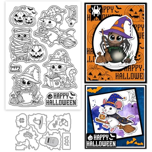 GLOBLELAND Transparente Stempel und Metall-Stanzformen mit Halloween-Tieren, Motiv: Eule, Maus, transparenter Stempel, Kürbis, Stanzformen für Kartenherstellung, Prägung, Scrapbooking GLOBLELAND Transparente Stempel und Metall-Stanzformen mit Halloween-Tieren, Motiv: Eule, Maus, transparenter Stempel, Kürbis, Stanzformen für Kartenherstellung, Prägung, Scrapbooking von GLOBLELAND