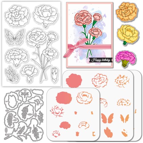 GLOBLELAND Nelke Schmetterling Stamps Stanzschablone für die Kartenherstellung Blumen Silikonstempel Stanzschablone Schichtung PET Malschablonen Für DIY Scrapbooking Bastelalben Zubehör GLOBLELAND Nelke Schmetterling Stamps Stanzschablone für die Kartenherstellung Blumen Silikonstempel Stanzschablone Schichtung PET Malschablonen Für DIY Scrapbooking Bastelalben Zubehör von GLOBLELAND